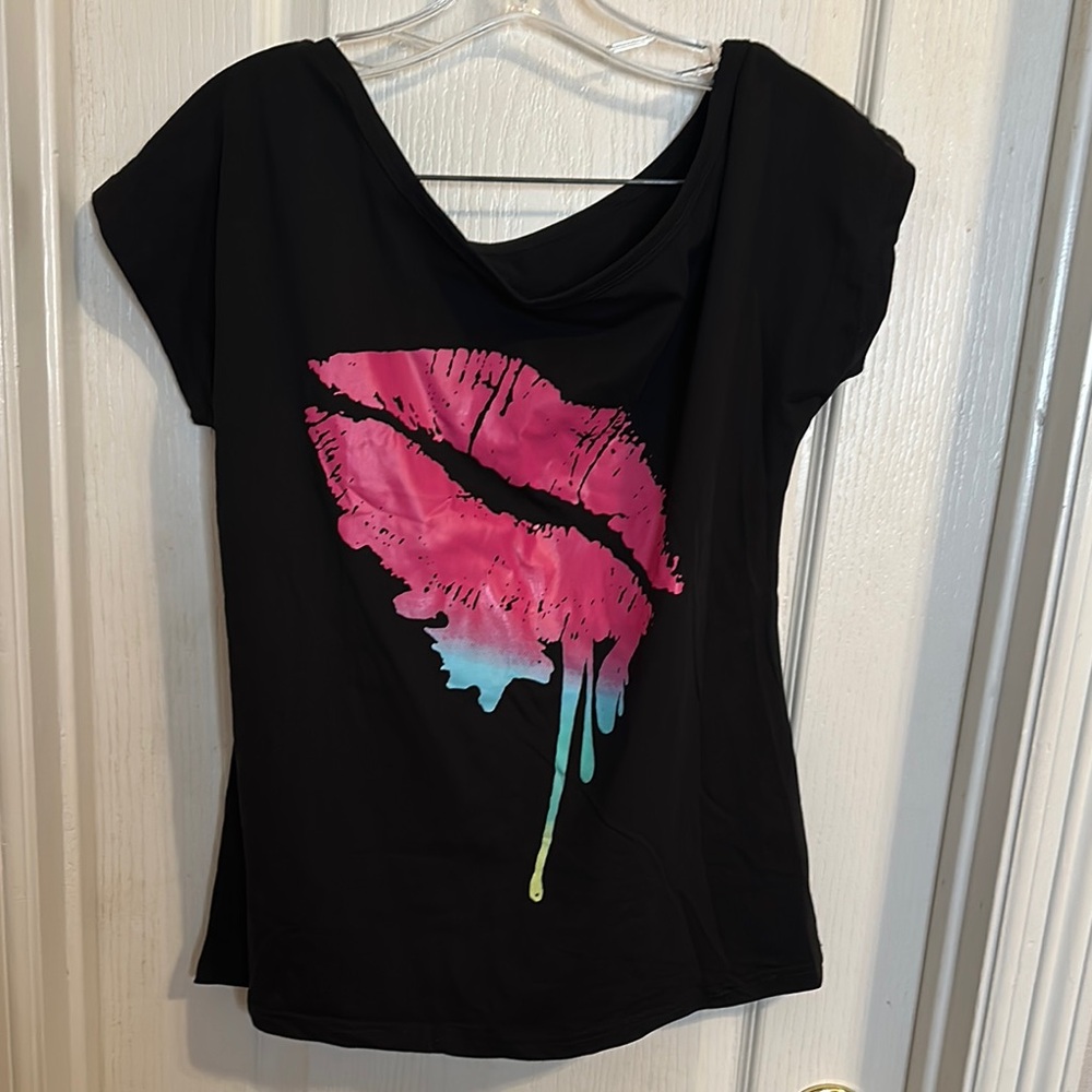 Black Top with Pink Lip Print